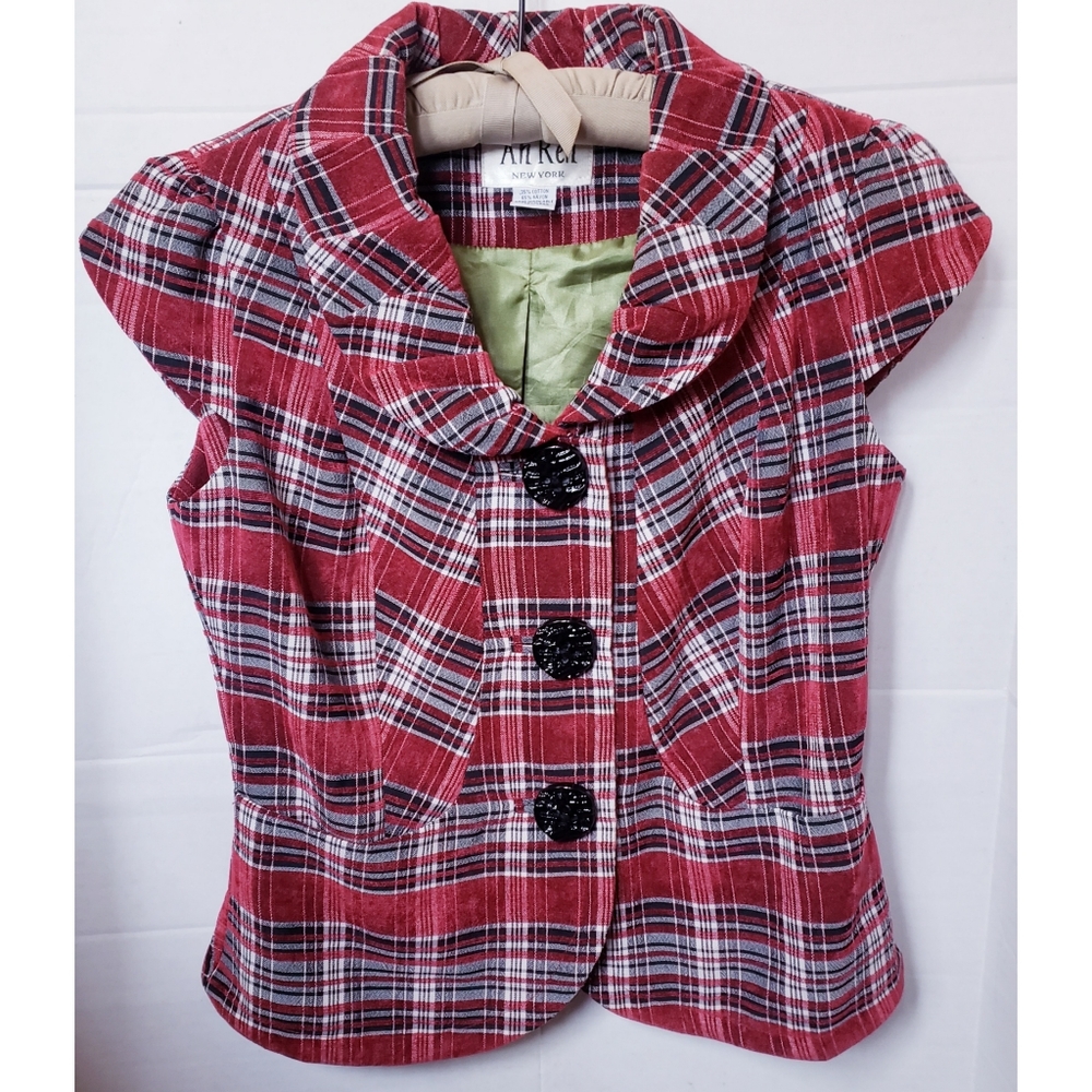 An Ren New York cap sleeve tartan peplum jacket S/M
